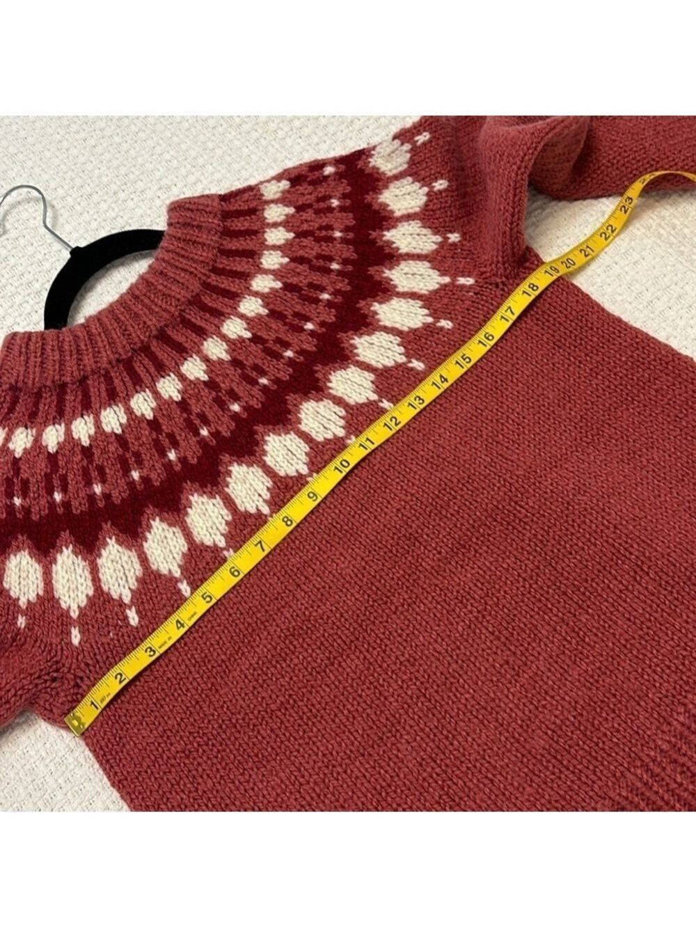 HANDKNIT fisherman fair isle sweater crew neck long sleeves raspberry medium - Picture 5 of 8